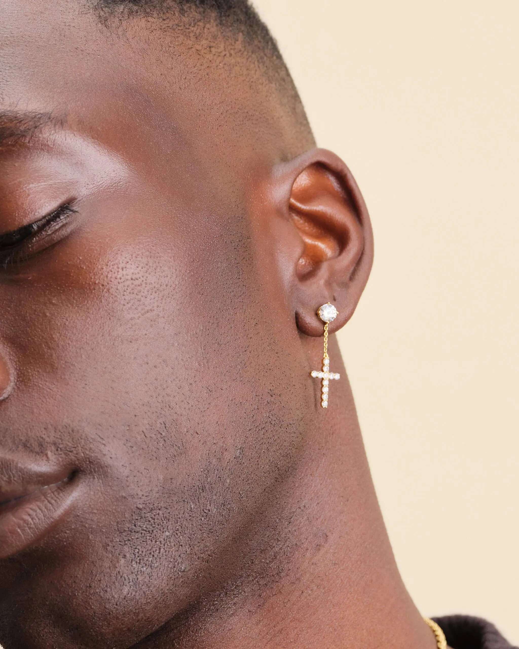 Hanging Cross Stud Earring - Gold