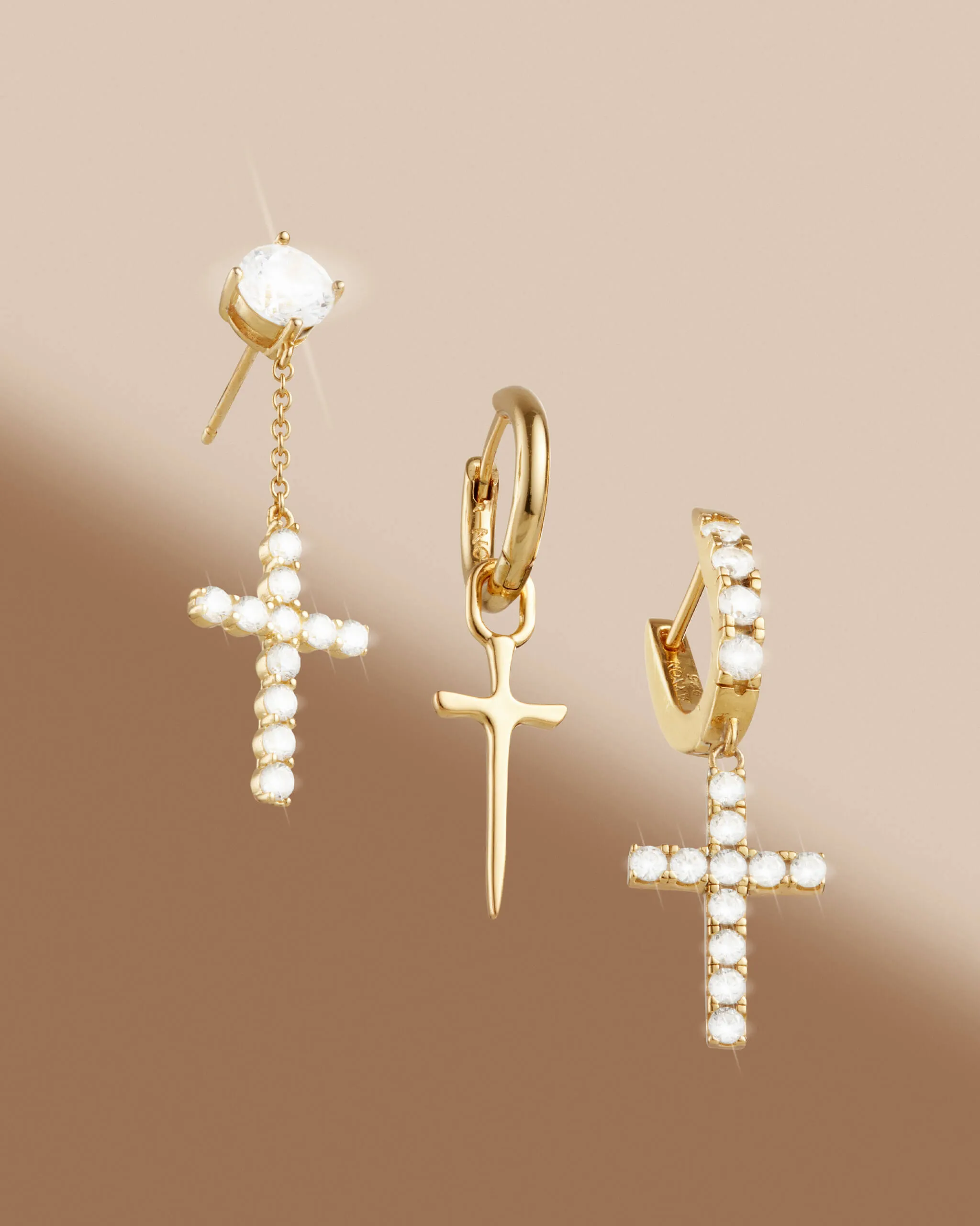 Hanging Cross Stud Earring - Gold