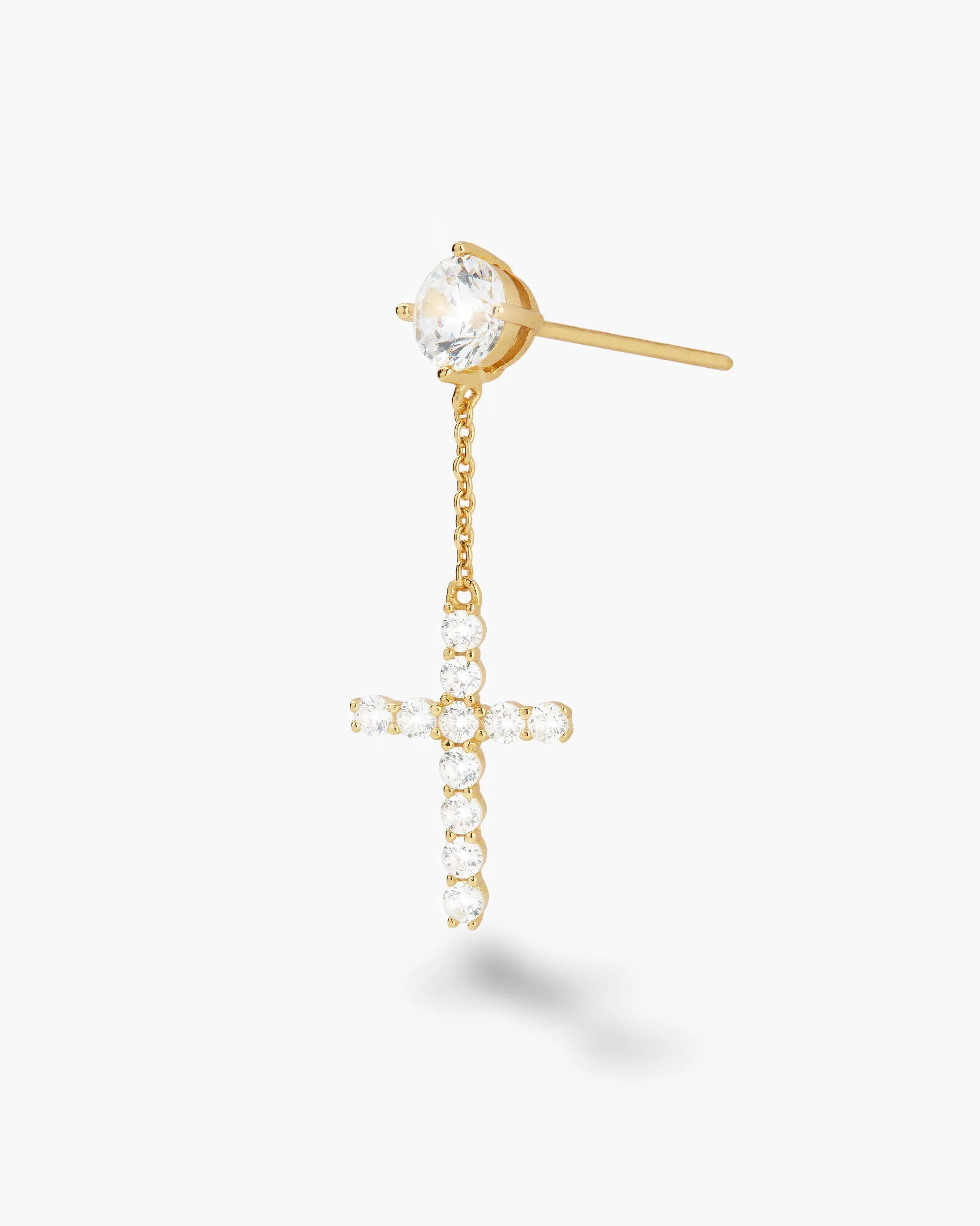 Hanging Cross Stud Earring - Gold