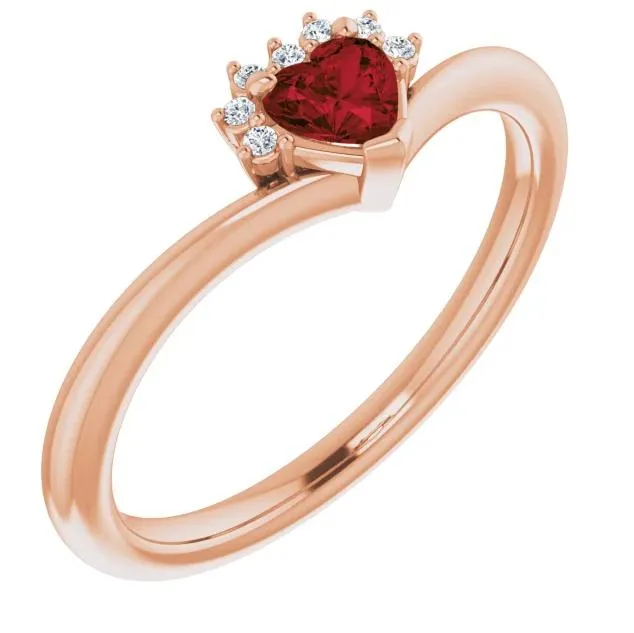 Heart Gemstone Lab-Grown Diamond Accent Ring