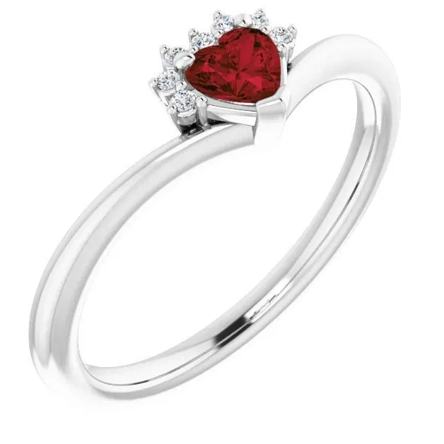Heart Gemstone Lab-Grown Diamond Accent Ring