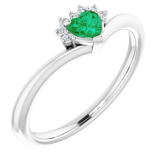 Heart Gemstone Lab-Grown Diamond Accent Ring