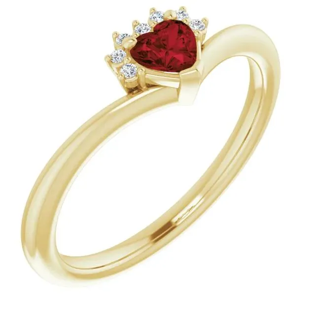 Heart Gemstone Lab-Grown Diamond Accent Ring