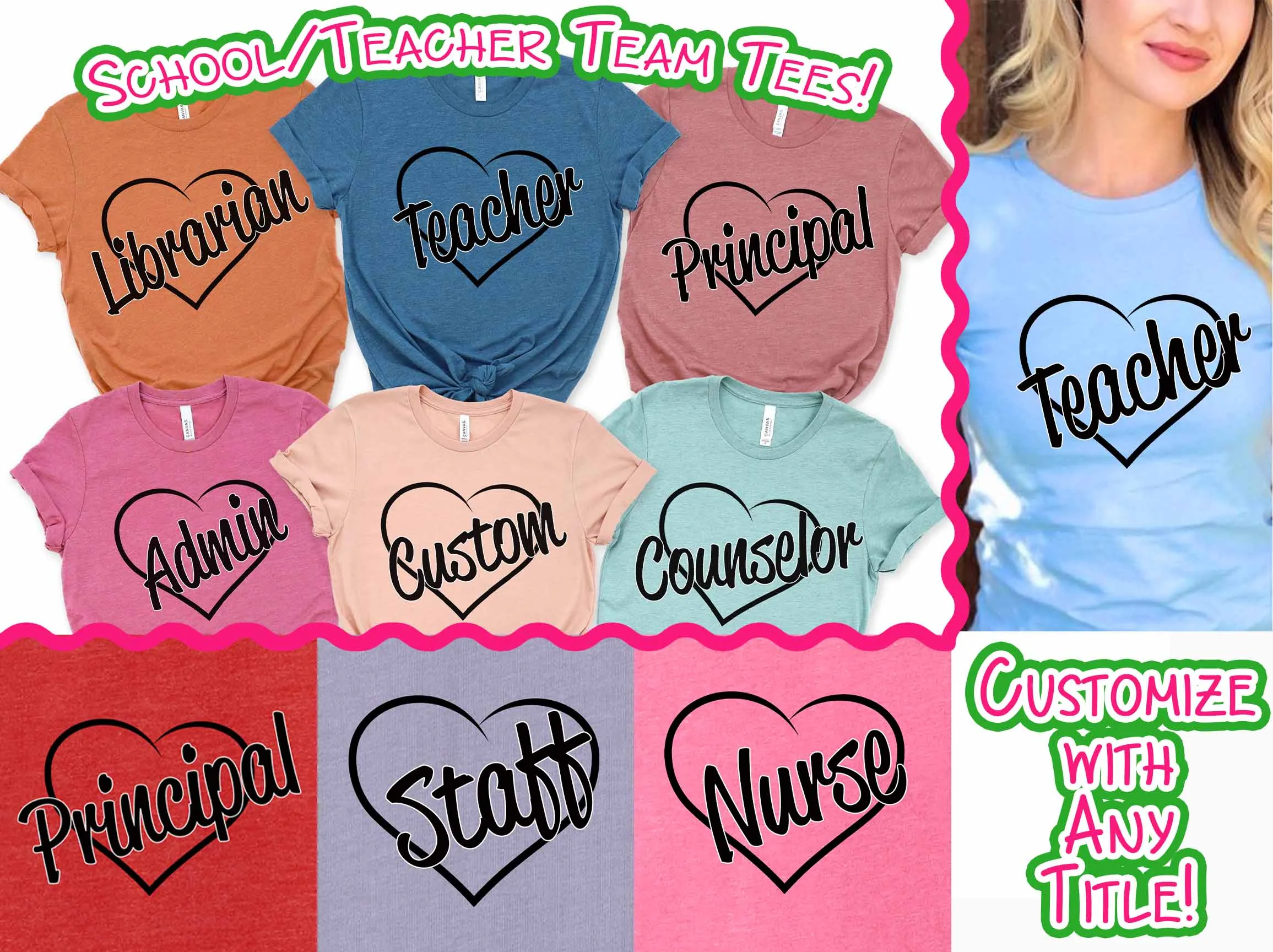 Heart Outline School Staff Tee