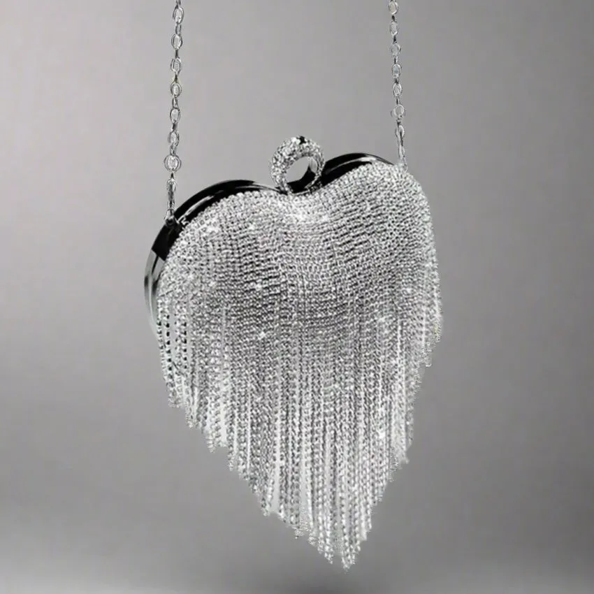 Heart Rhinestone Tassel Evening Bag