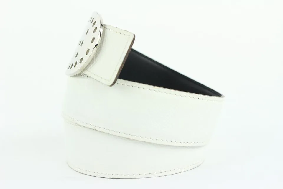 Hermès White x Black x Silver Reversible H Logo Belt Kit 864her49