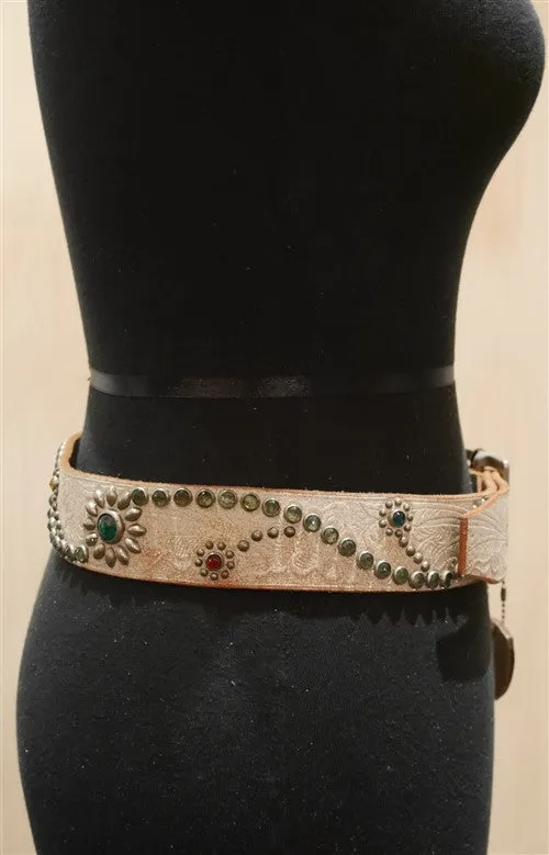 Hollywood Trading Company Beige Jewel Studded Belt
