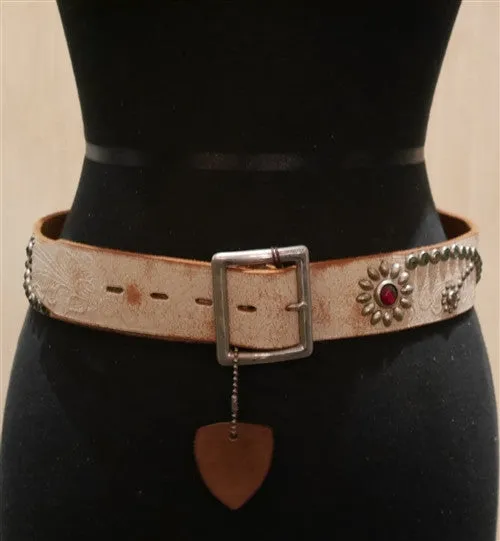 Hollywood Trading Company Beige Jewel Studded Belt