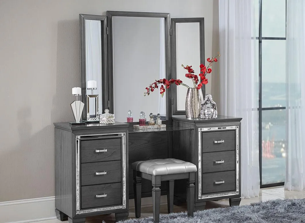 Homelegance Allura Vanity Dresser with Mirror in Gray 1916GY-15*