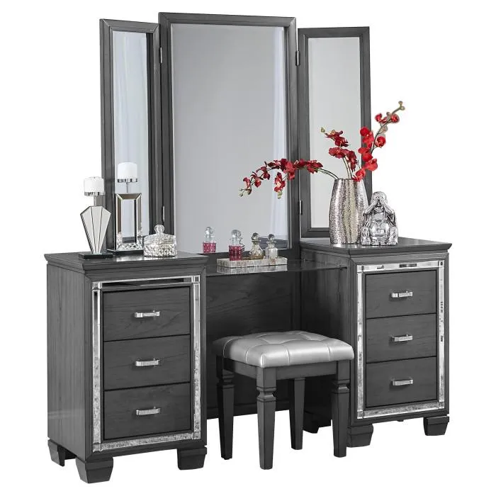 Homelegance Allura Vanity Dresser with Mirror in Gray 1916GY-15*