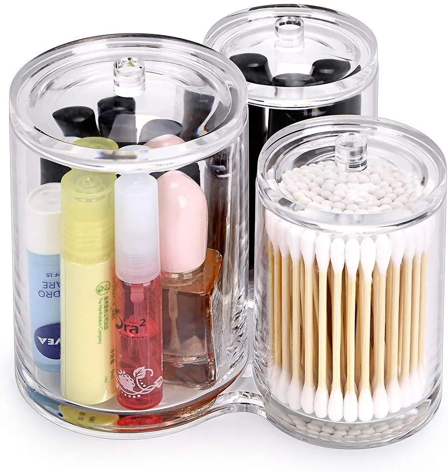 Homlly 3pc Acrylic Clear Cotton Ball and Swab Organizer