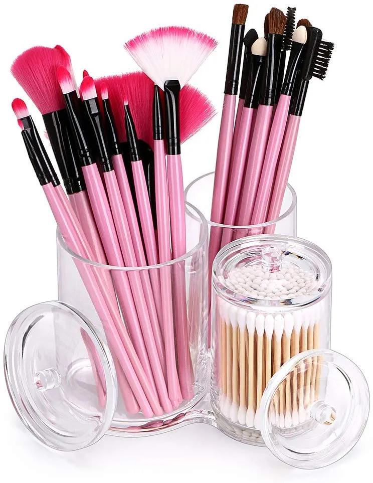 Homlly 3pc Acrylic Clear Cotton Ball and Swab Organizer