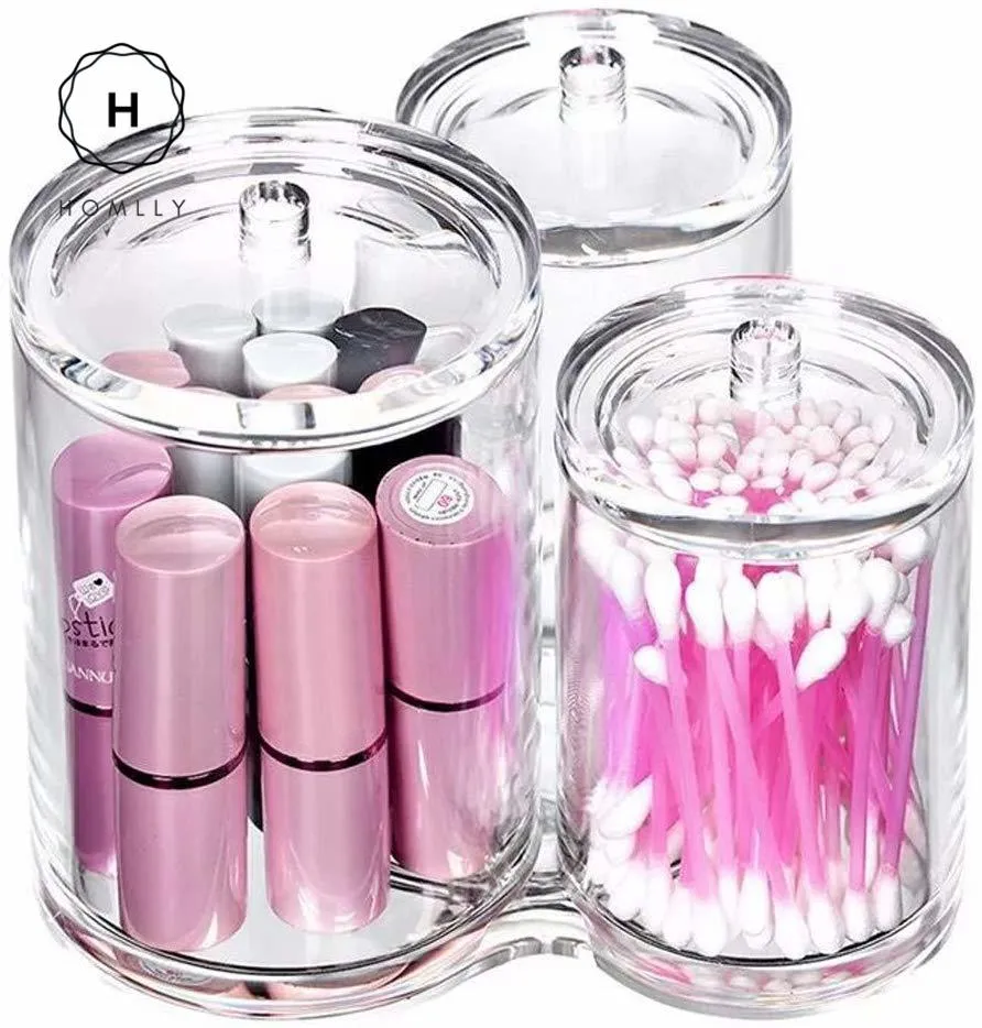 Homlly 3pc Acrylic Clear Cotton Ball and Swab Organizer