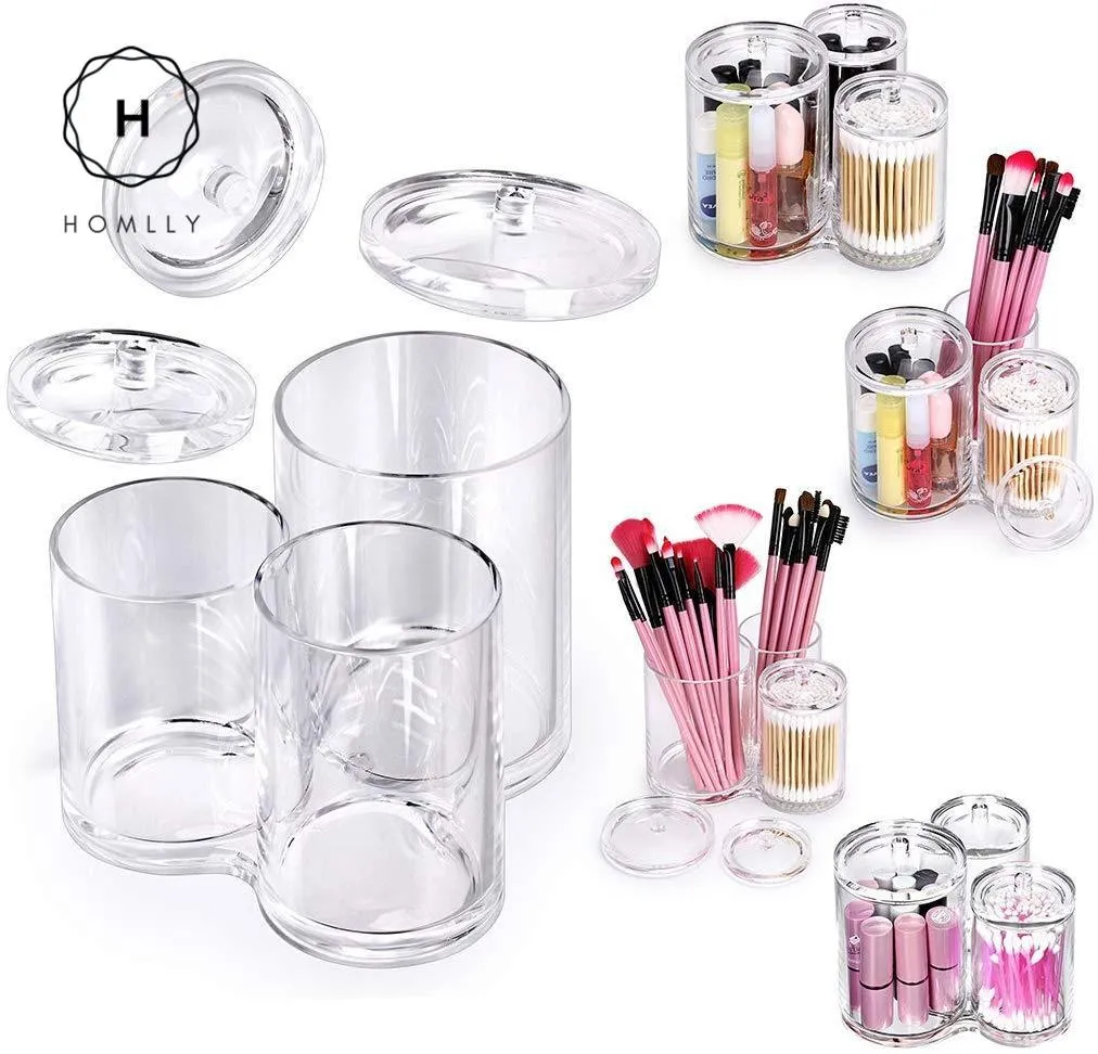 Homlly 3pc Acrylic Clear Cotton Ball and Swab Organizer