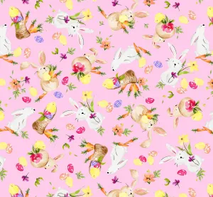 Hoppy Easter by P & B Textiles TOSSED BUNNIES/PINK