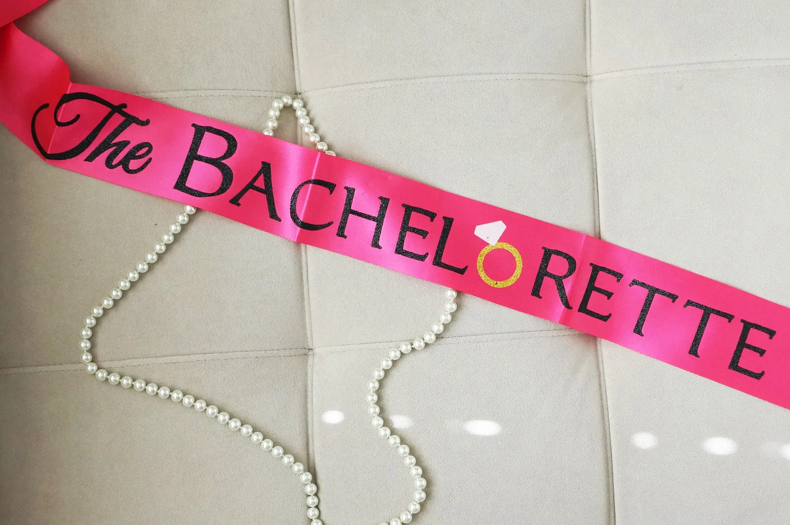 Hot Pink and Black The Bachelorette Sash with Crystal Pin Party Ribbon