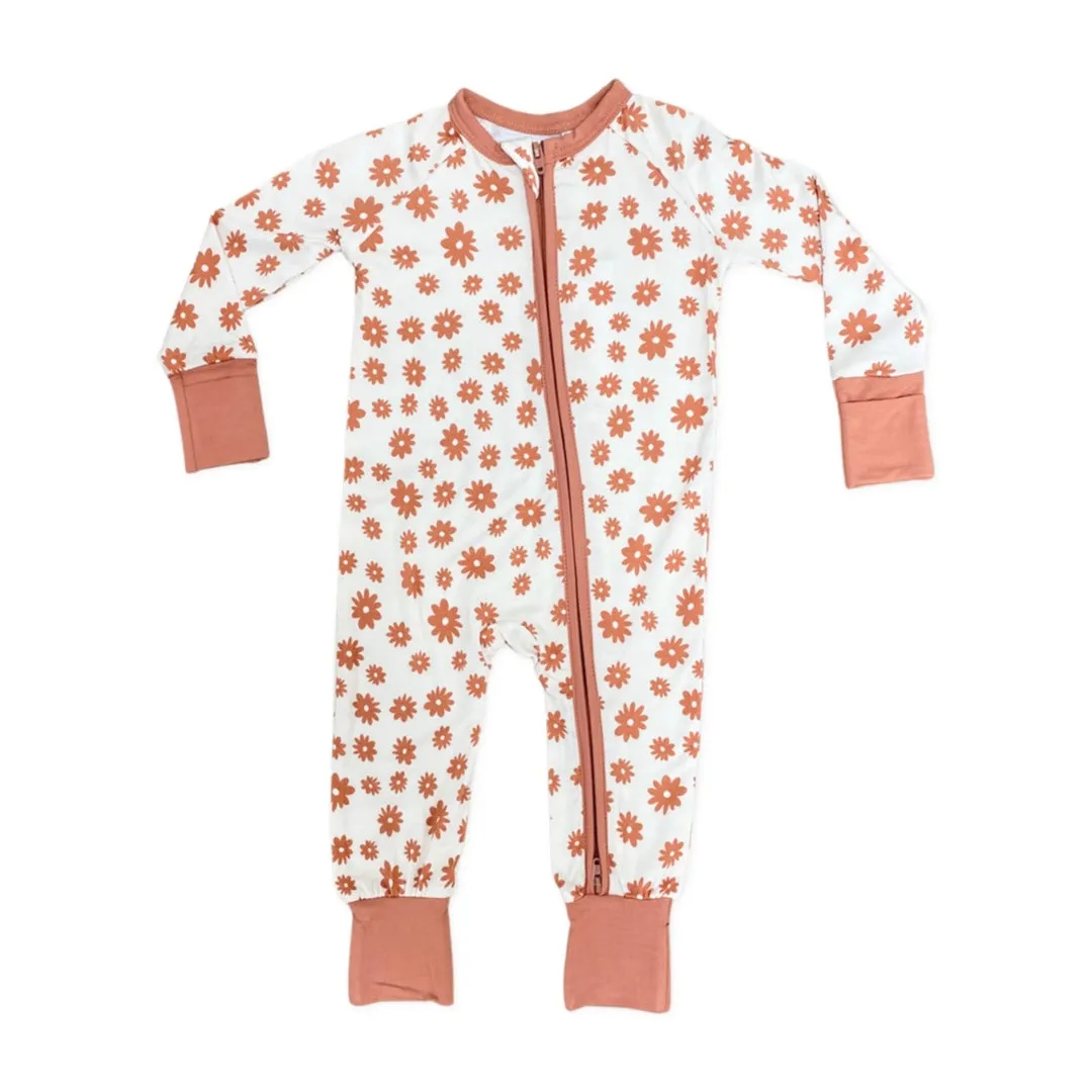 In My Jammers Terracotta Floral Zipper Romper