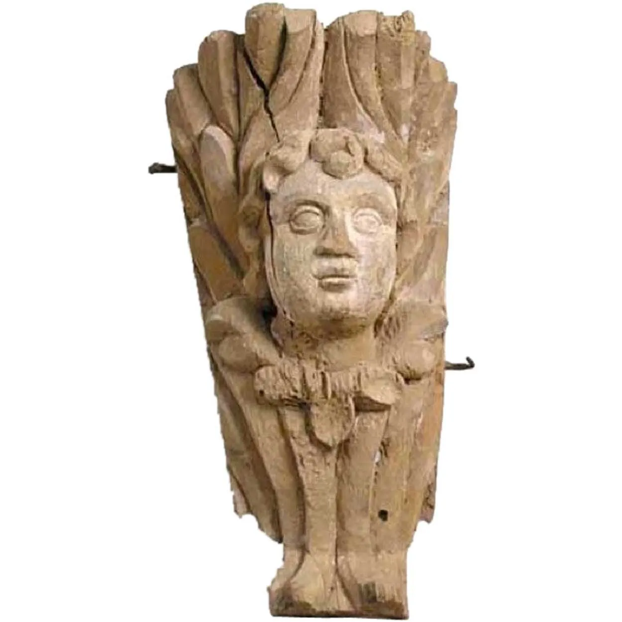 Indo-Portuguese Baroque Teak Angel Face Mask Architectural Carving