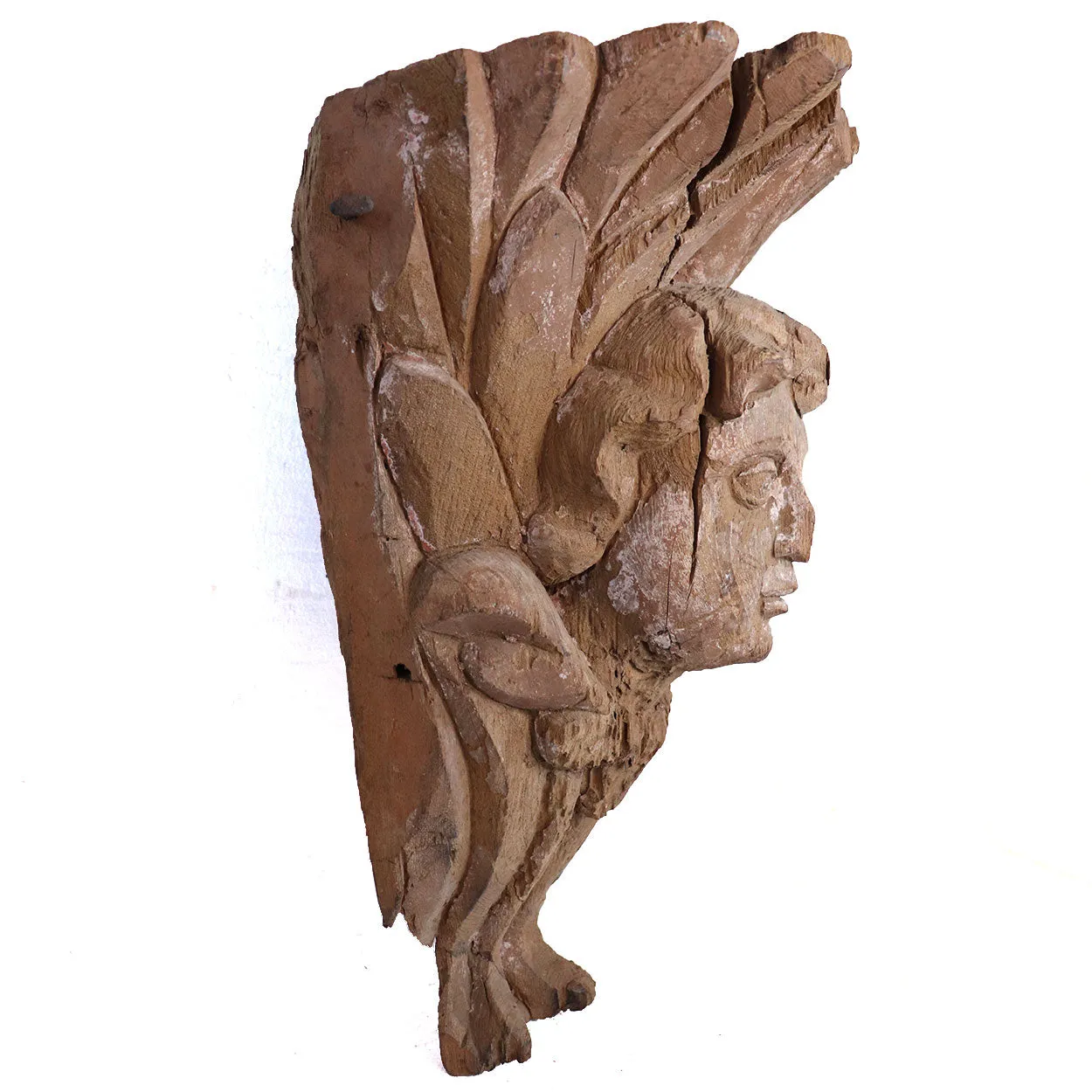 Indo-Portuguese Baroque Teak Angel Face Mask Architectural Carving
