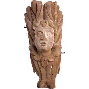 Indo-Portuguese Baroque Teak Angel Face Mask Architectural Carving