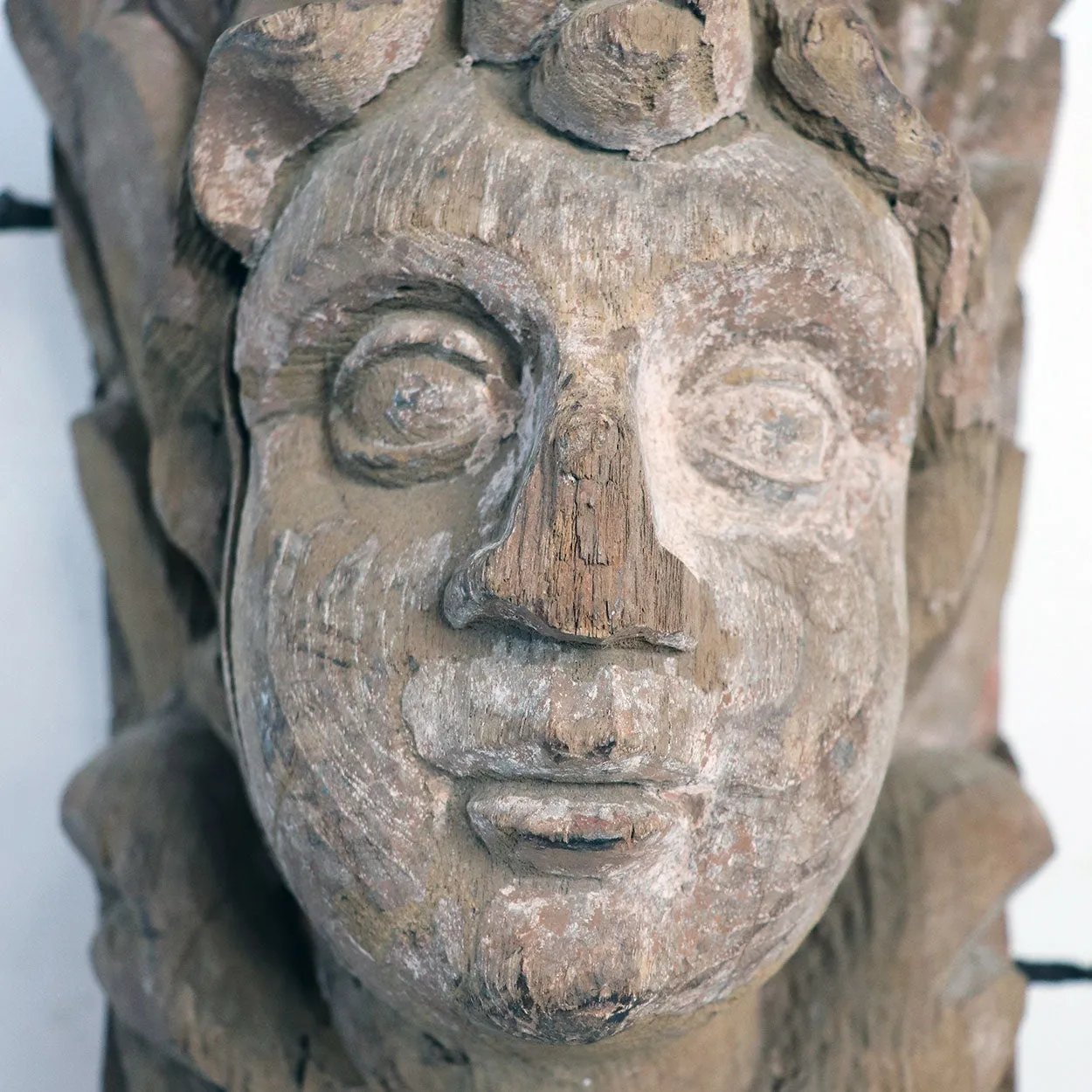 Indo-Portuguese Baroque Teak Angel Face Mask Architectural Carving