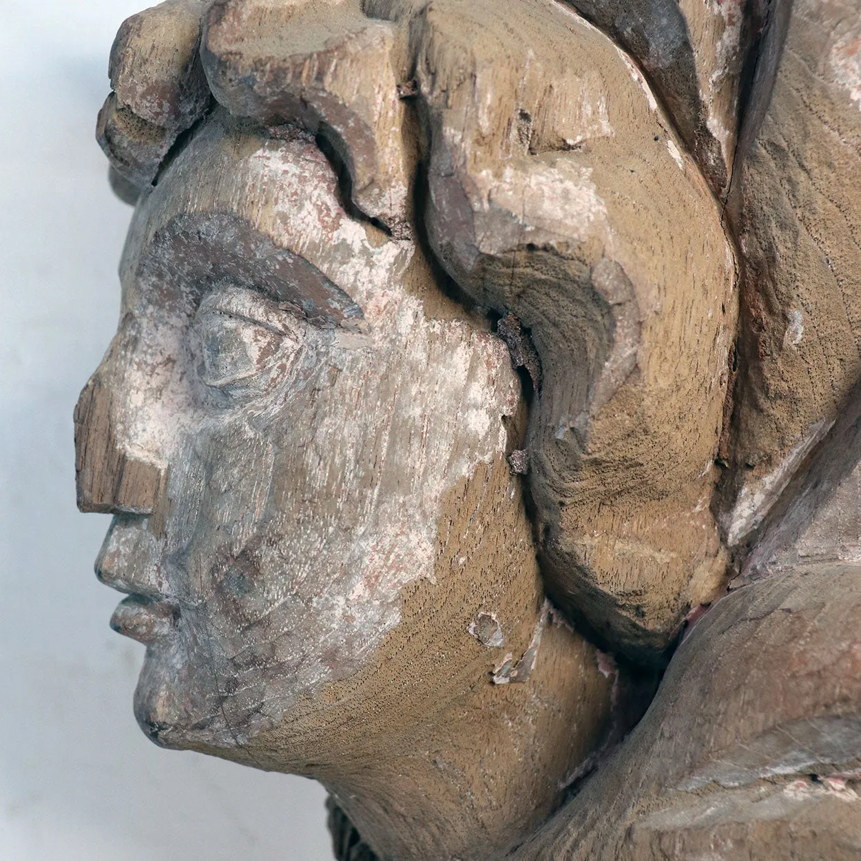 Indo-Portuguese Baroque Teak Angel Face Mask Architectural Carving