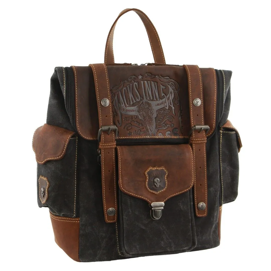 Jack's Inn Panama Canvas and Leather Vintage Backpack - Cognac