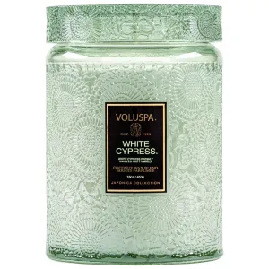 Japonica Large Glass Jar Candle, White Cypress