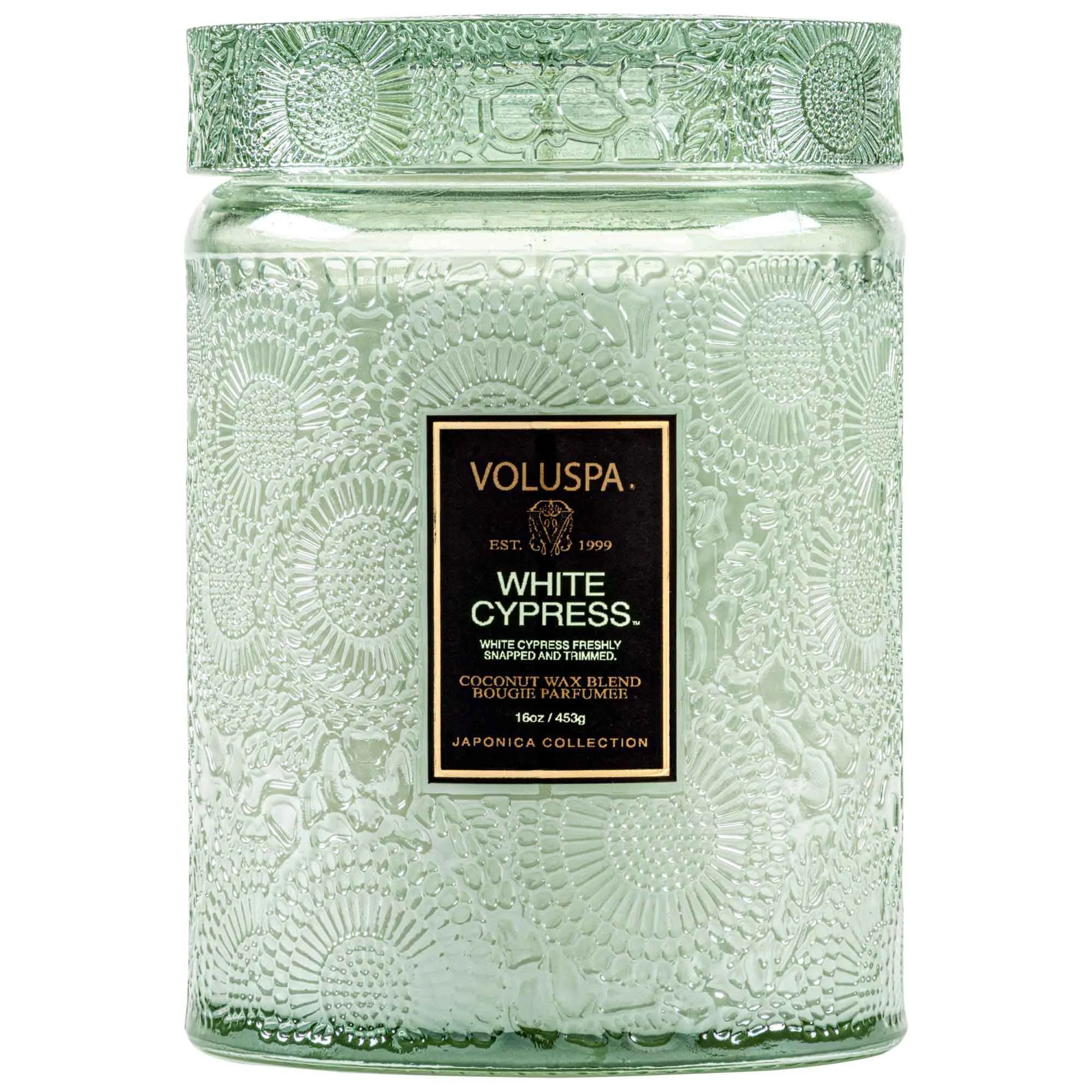 Japonica Large Glass Jar Candle, White Cypress
