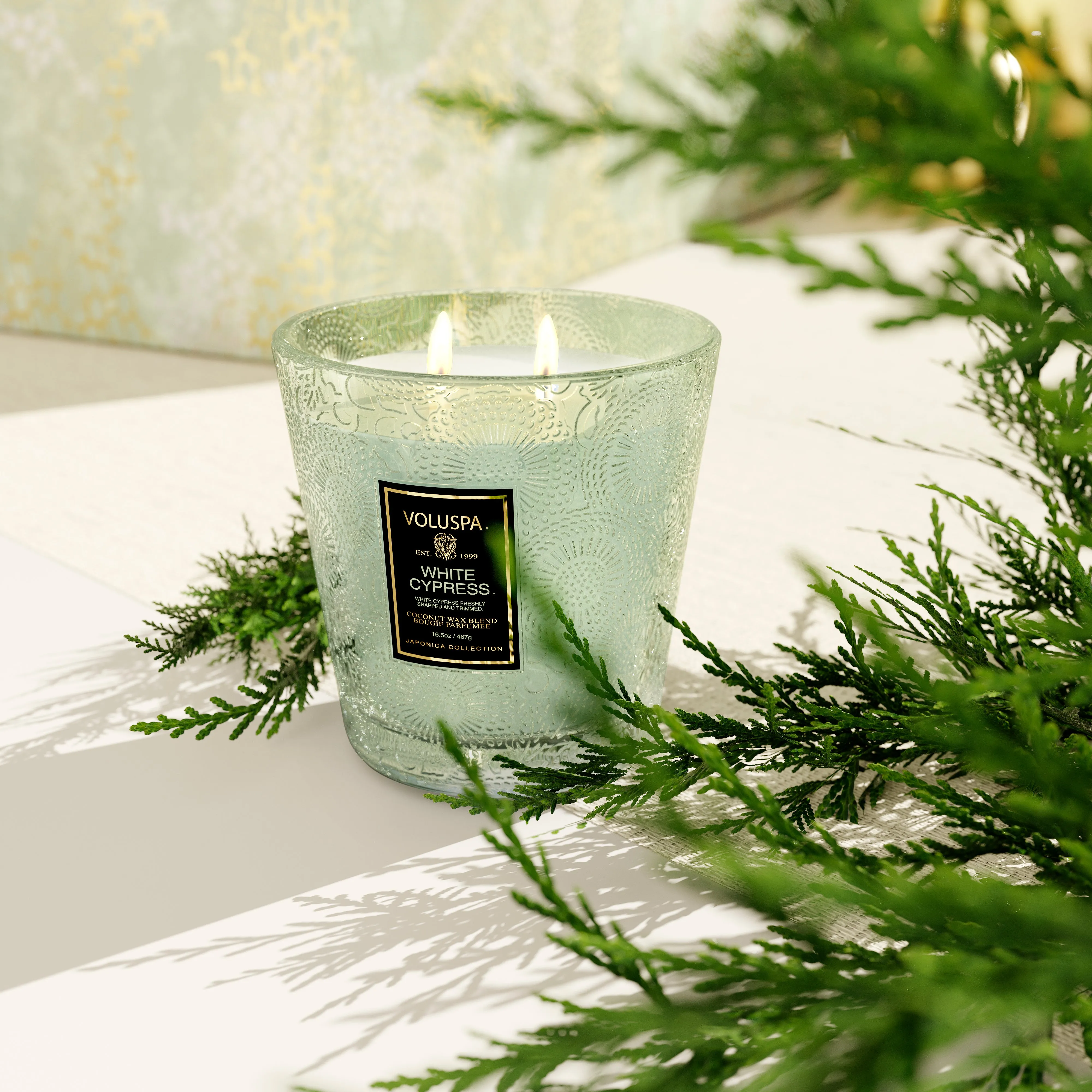 Japonica Large Glass Jar Candle, White Cypress