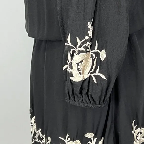 Joie Womens Avanta Embroidered Trim Silk Mini Dress Black Blouson size Medium