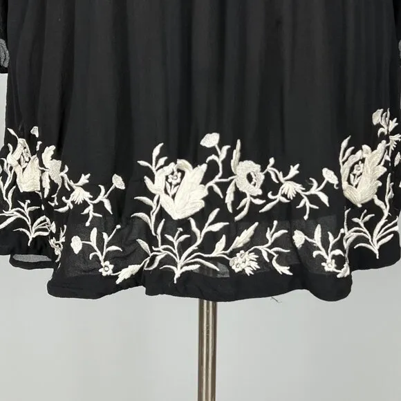 Joie Womens Avanta Embroidered Trim Silk Mini Dress Black Blouson size Medium