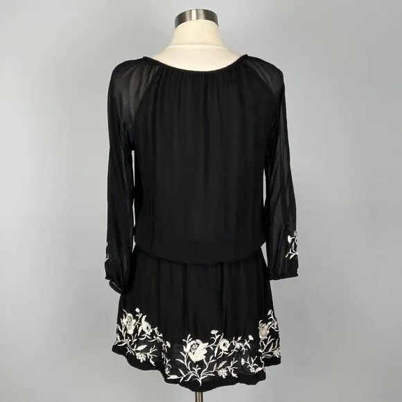 Joie Womens Avanta Embroidered Trim Silk Mini Dress Black Blouson size Medium