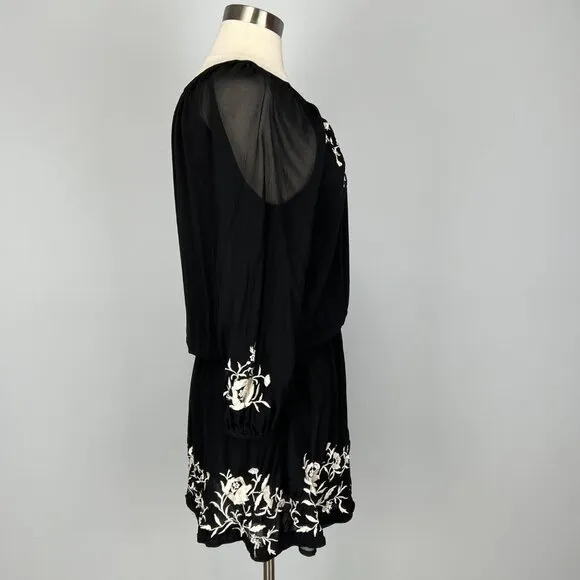 Joie Womens Avanta Embroidered Trim Silk Mini Dress Black Blouson size Medium