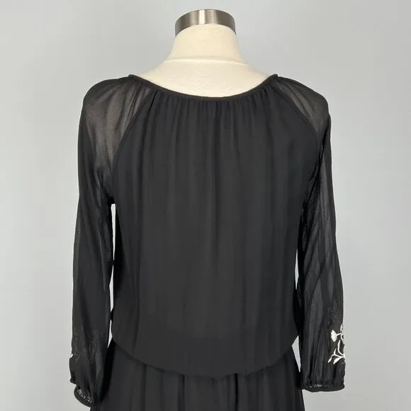 Joie Womens Avanta Embroidered Trim Silk Mini Dress Black Blouson size Medium