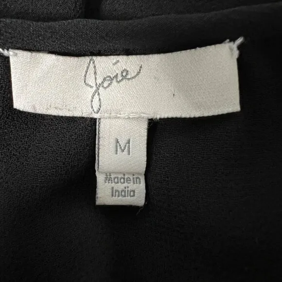 Joie Womens Avanta Embroidered Trim Silk Mini Dress Black Blouson size Medium