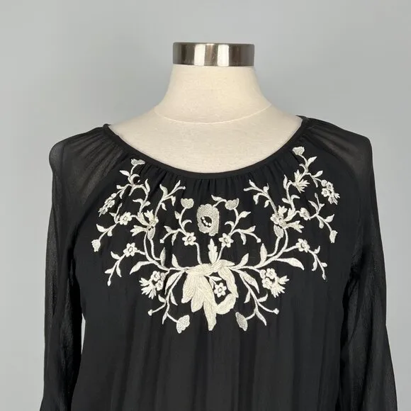 Joie Womens Avanta Embroidered Trim Silk Mini Dress Black Blouson size Medium