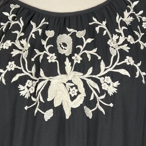 Joie Womens Avanta Embroidered Trim Silk Mini Dress Black Blouson size Medium