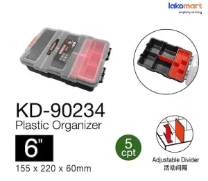 KENDO - Organiser Box Plastic 155 X 220 X 60mm (5 Compartment) [90234]