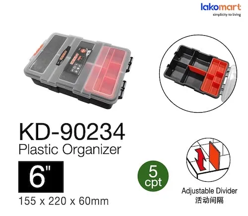 KENDO - Organiser Box Plastic 155 X 220 X 60mm (5 Compartment) [90234]