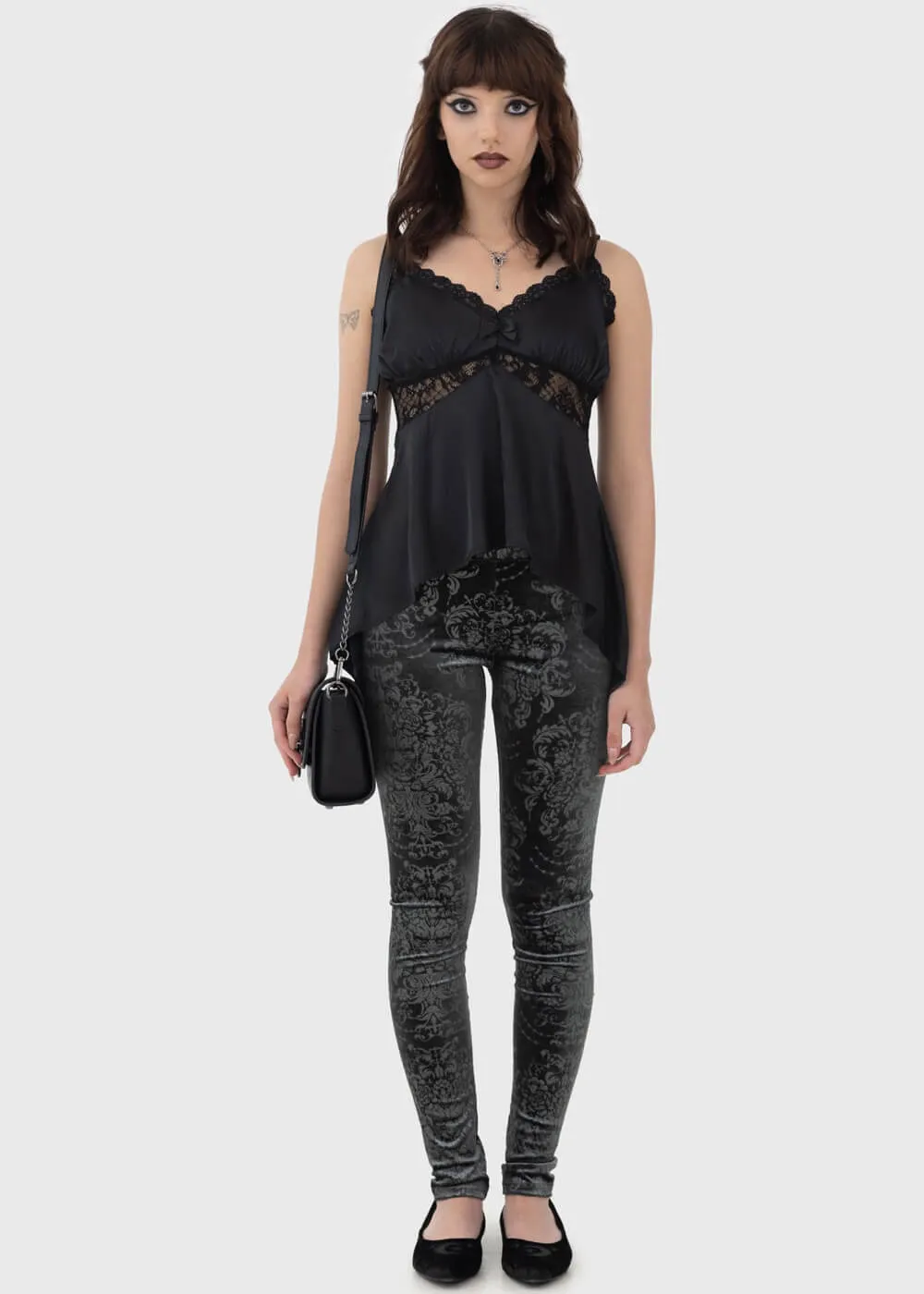Killstar Lost Misery Velvet Leggings Gray