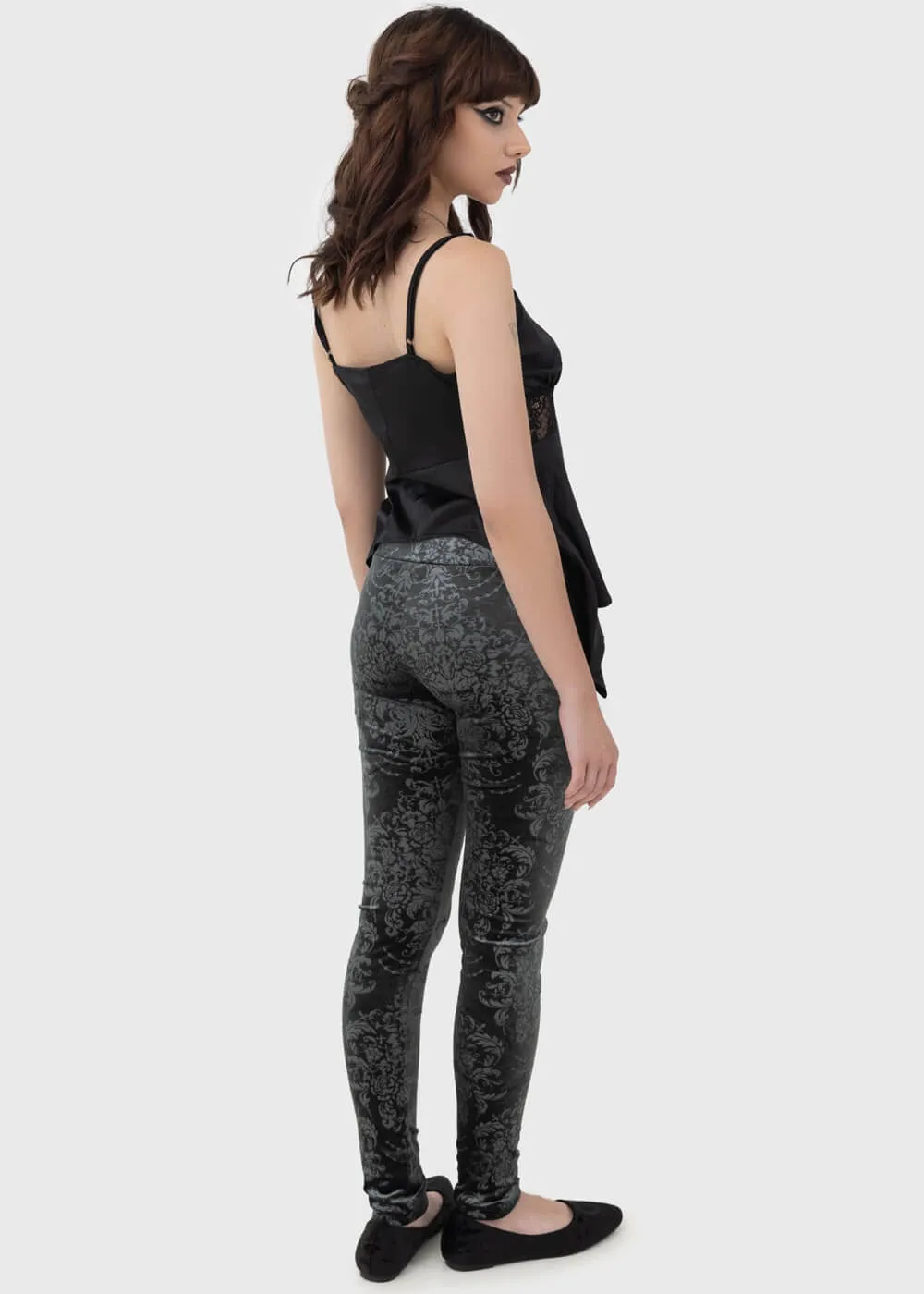 Killstar Lost Misery Velvet Leggings Gray