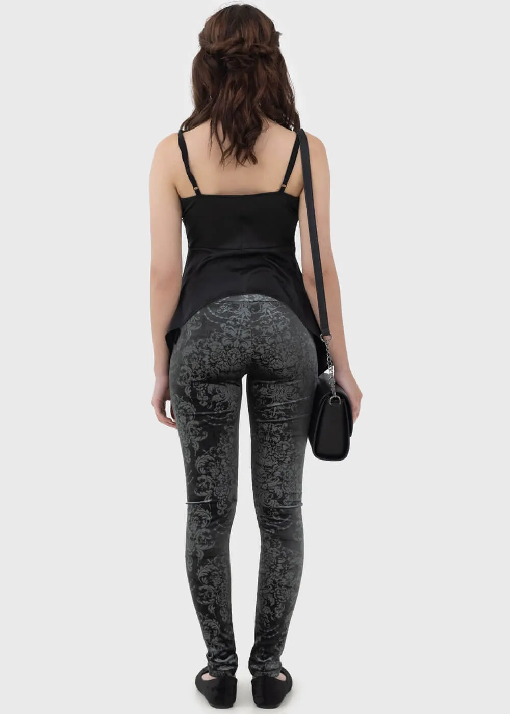 Killstar Lost Misery Velvet Leggings Gray