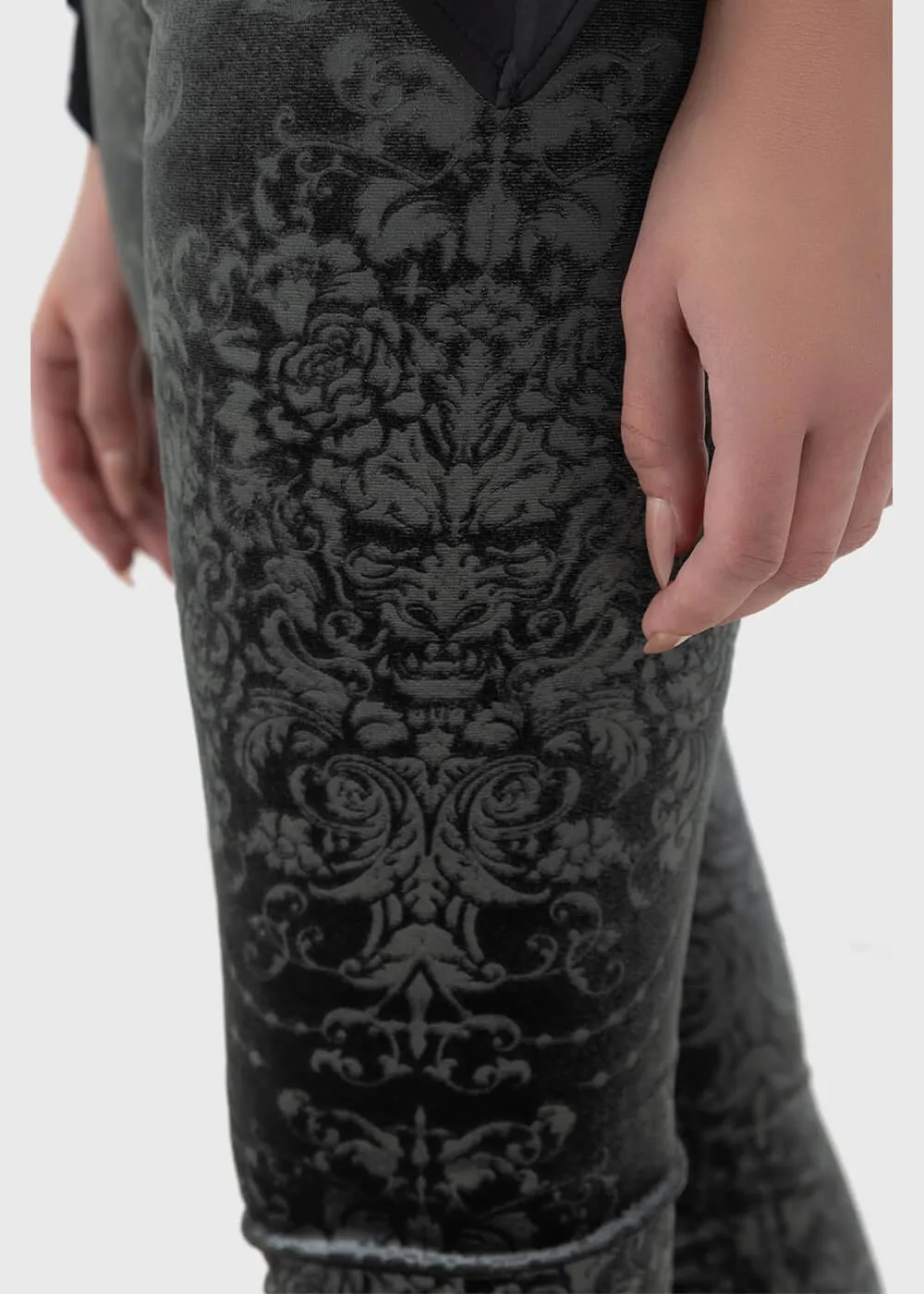 Killstar Lost Misery Velvet Leggings Gray