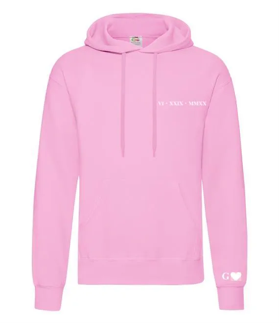 Ladies personalised Roman Numerals Over Head Hoody