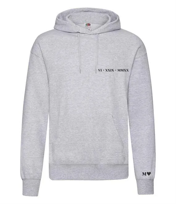 Ladies personalised Roman Numerals Over Head Hoody
