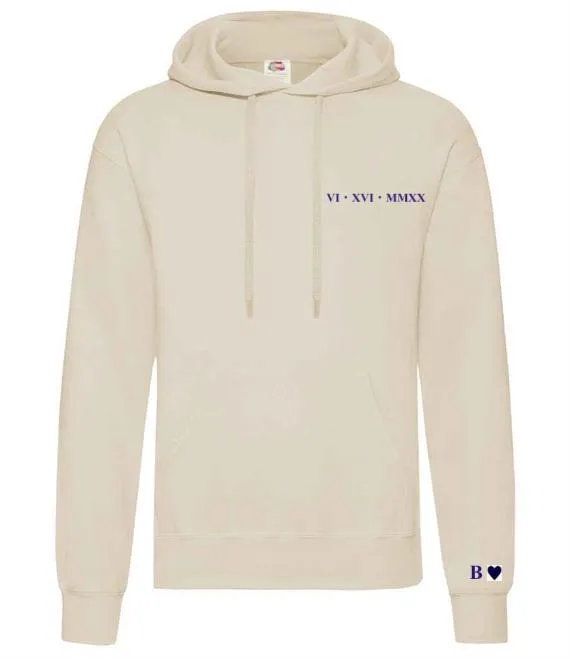 Ladies personalised Roman Numerals Over Head Hoody