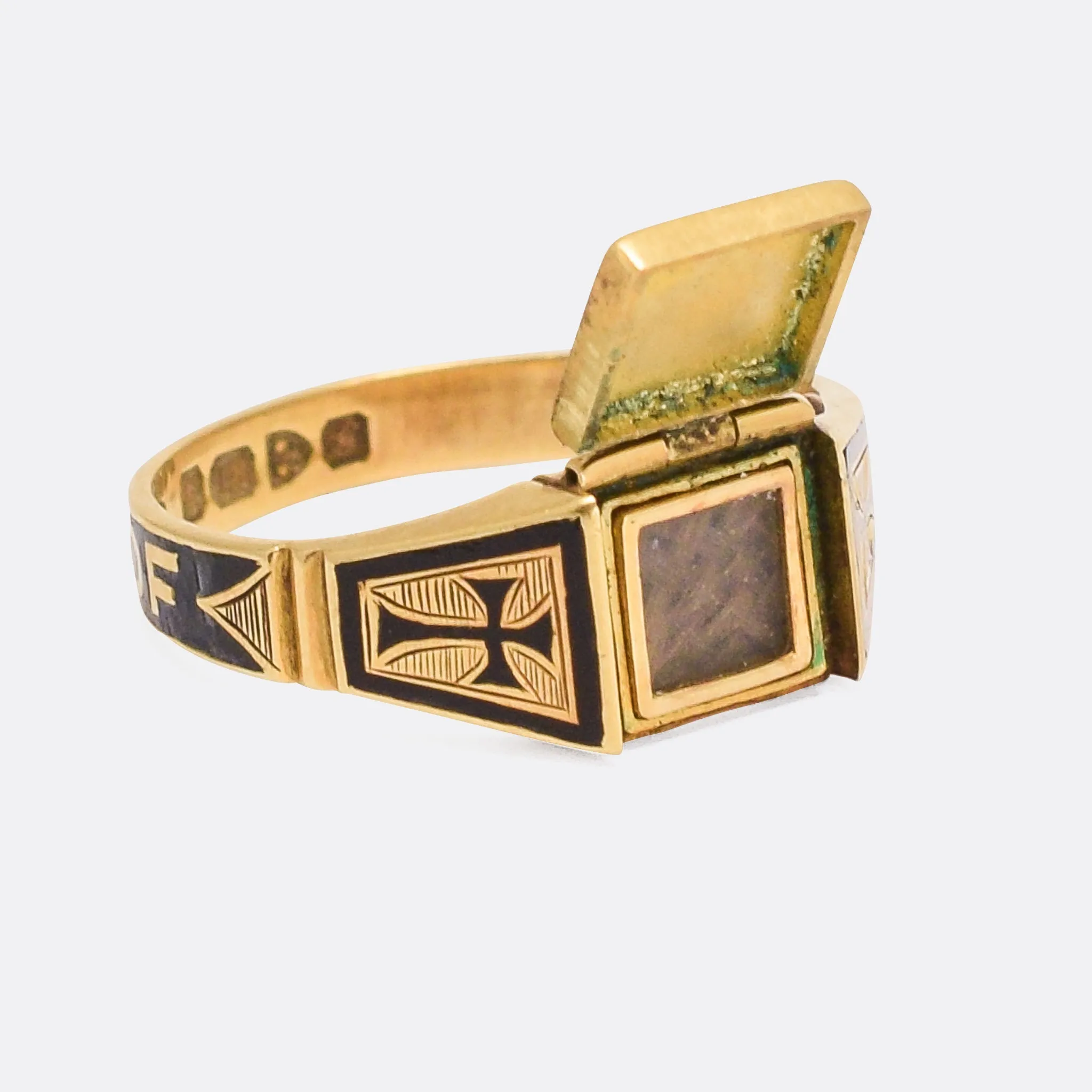 Late Victorian IN MEMORY OF Locket Mourning Ring