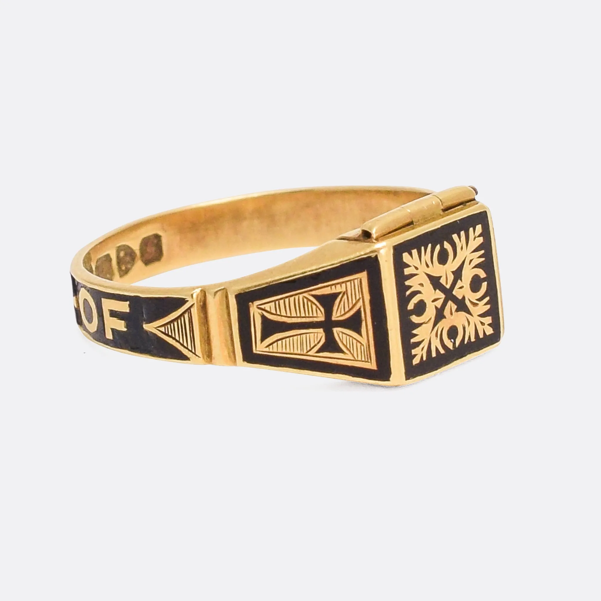 Late Victorian IN MEMORY OF Locket Mourning Ring