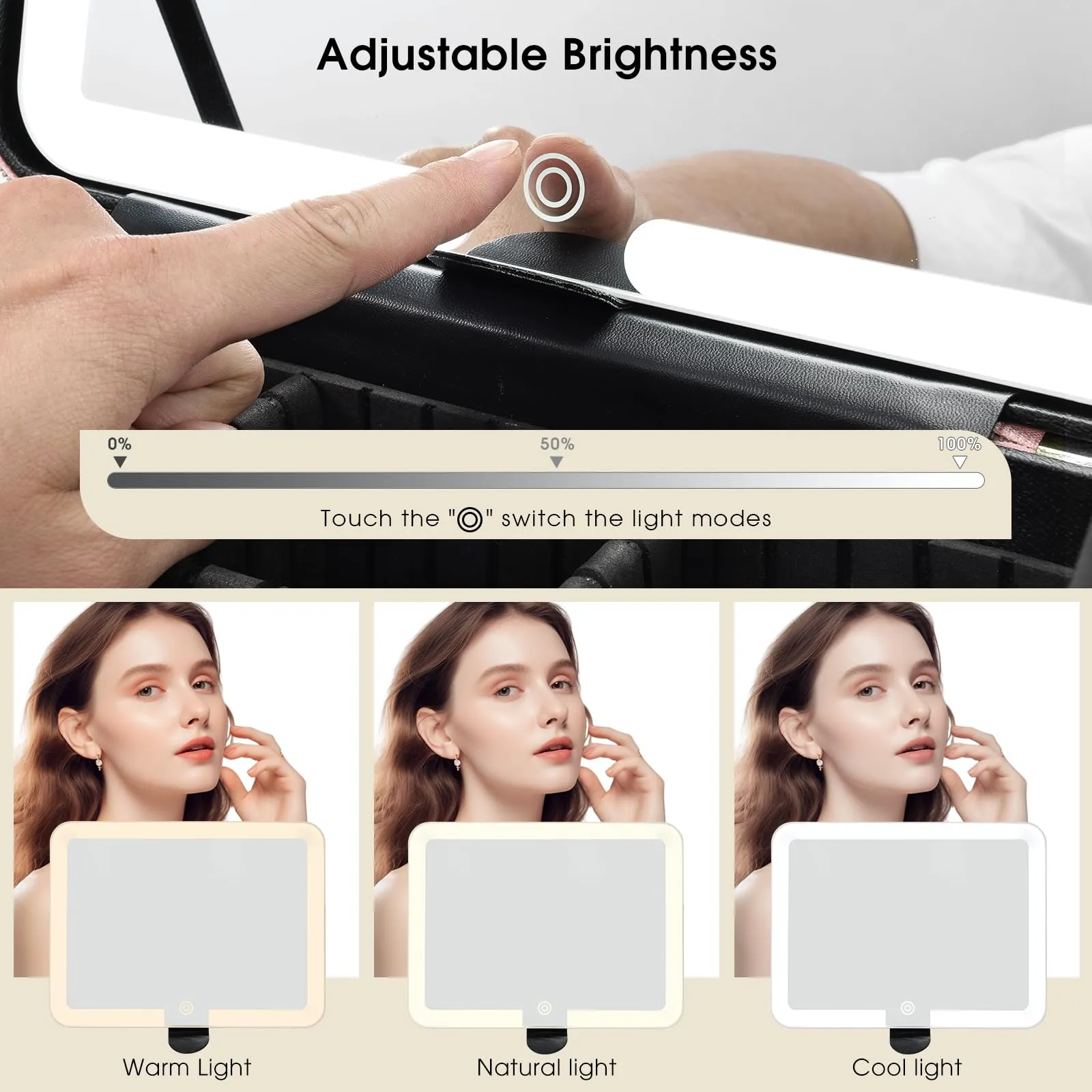 Leather Makeup Case with LED Lighted Mirror 11.4 Inch Travel Makeup Bag Adjustable Brightness in 3 Colors Cosmetic Organizer Artist Storage Bag with Dividers Brush Holder Bag Present Box Watery Blue
